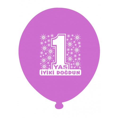 12'' 1 Yaş Baskılı Balon Kız